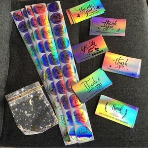 Reseller Starter Set - Silver Holographic Thank You Cards (30), Stickers (60)